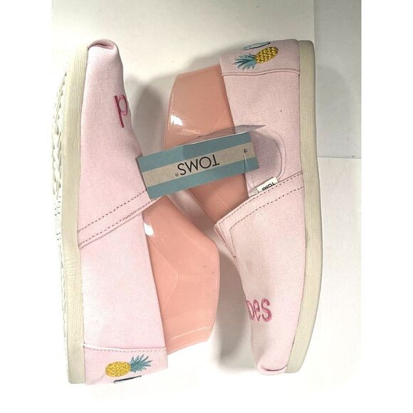 TOMS Womens Pink Embroidered Flat Shoes Size 6 US Good Vibes Alpargata  New - Picture 6 of 12